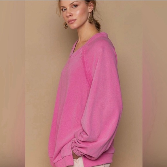 POL Vibrant Hot Pink Open Back Slouchy Sweatshirt | Relaxed Fit - Picture 4 of 5